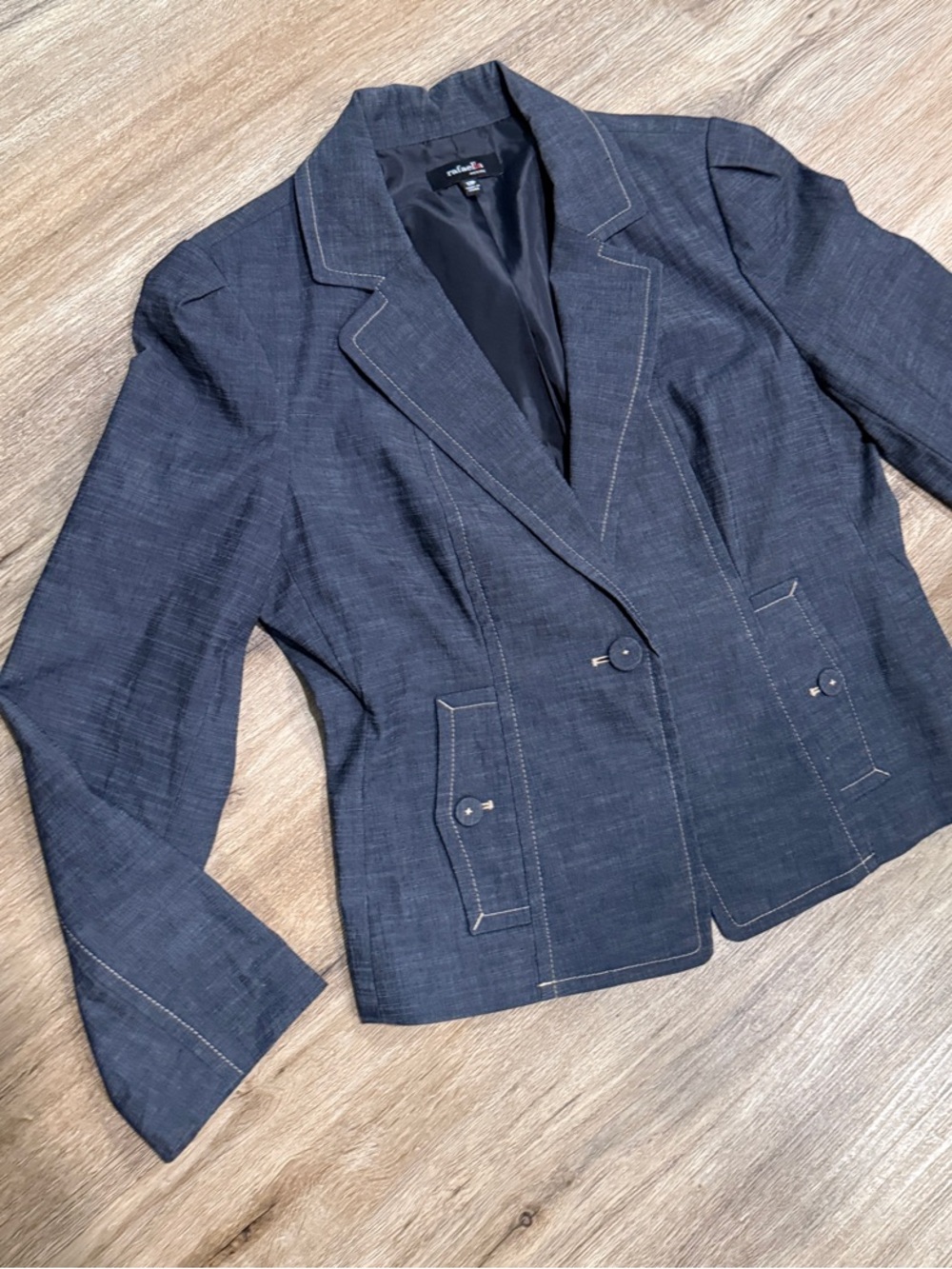 Rafaella Chambray Denim Tailored Single-Button Blazer
